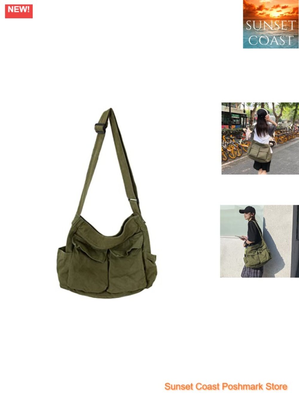 Vintage Canvas Messenger Bag Crossbody Laptop School Work Travel